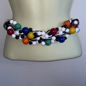 Vtg 80s Carolyn Tanner multi colored bead braided front Velcro strap belt